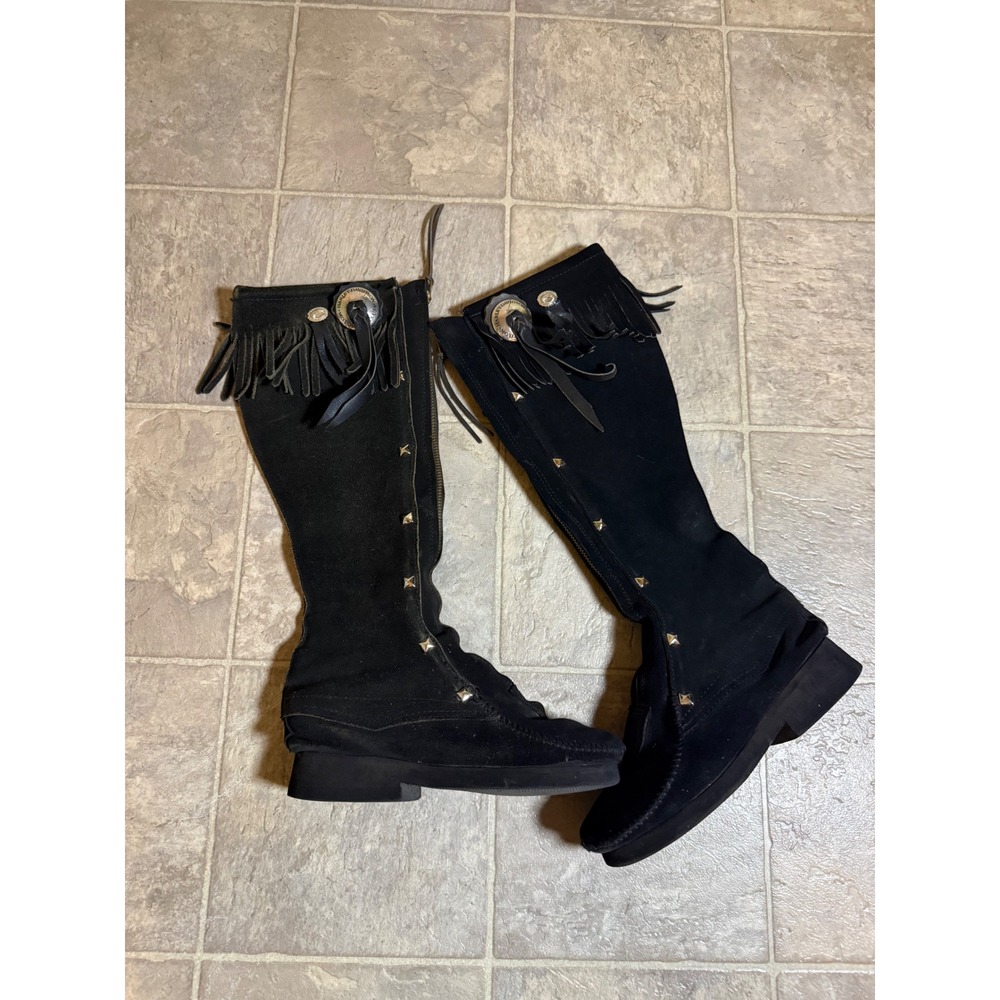 Vintage Harley-Davidson After The Ride Collection Black Suede Fringe Knee Highs